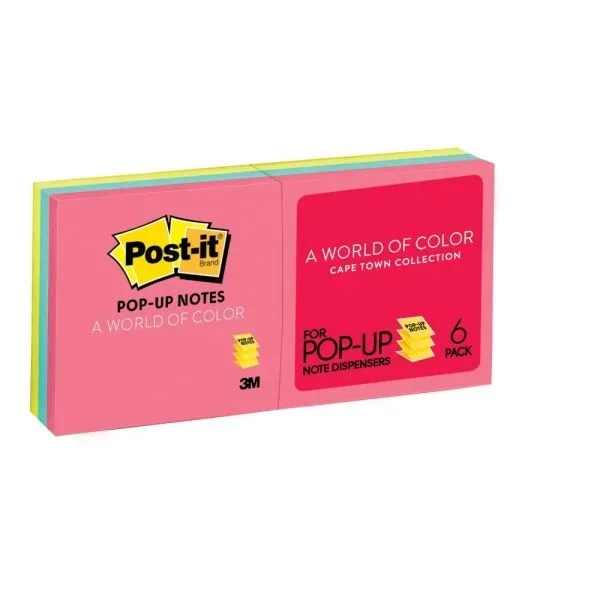 Post-it Dispenser Pop-Up Notes, 3 In. X 3 In., 6 Pads, 100 Sheets/Pad, Poptimistic Collection