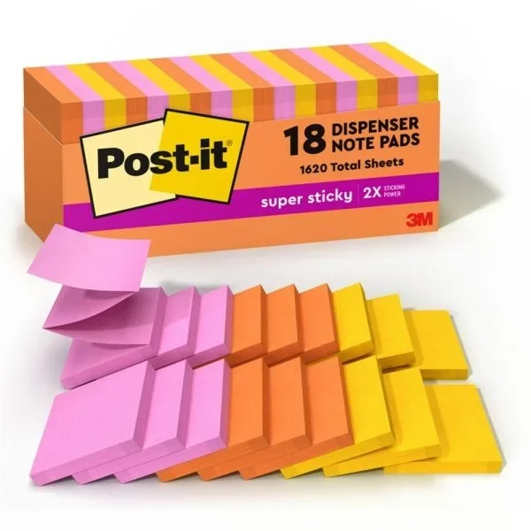 Post-It Super Sticky Pop Up Notes, 3 In X 3 In, 18 Pads, 90 Sheets/Pad, 2X The Sticking Power, Energy Boost Collection