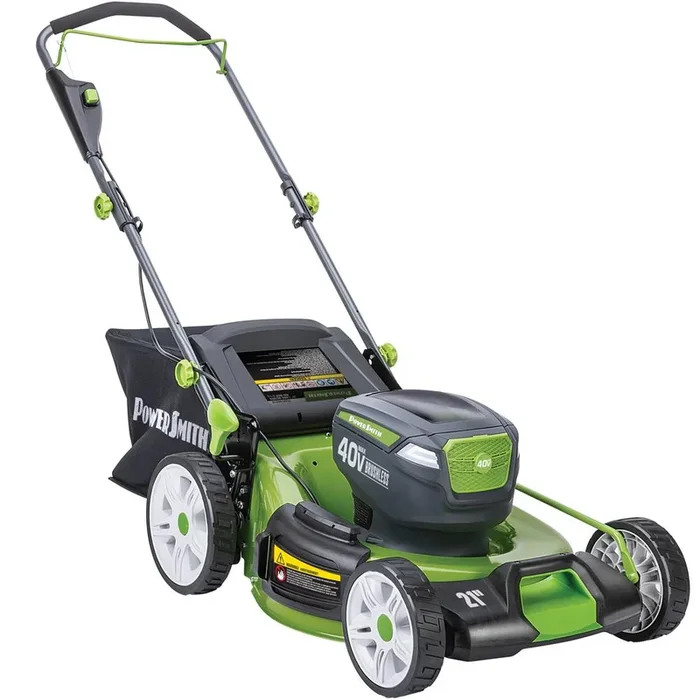 PowerSmith 12 in. 40-Volt Cordless Lithium-Ion Lawn Mower with LED Headlights, 2 Batteries and Charger