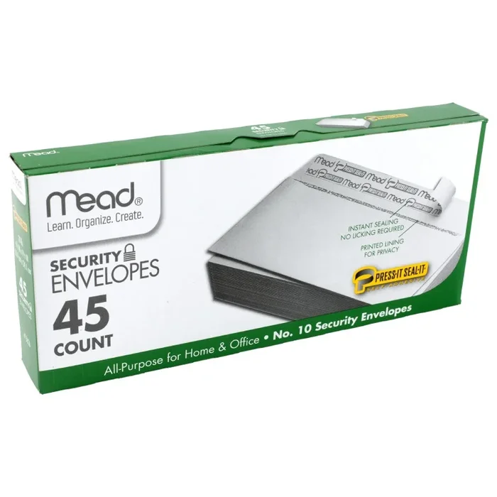 Press It Seal It No10 45Ct Security Envelopes by Mead