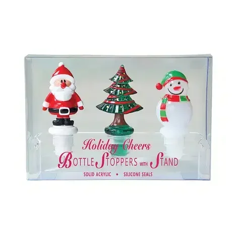 Prodyne Multicolored Acrylic Santa/Snow/Christmas Tree Bottle Stopper