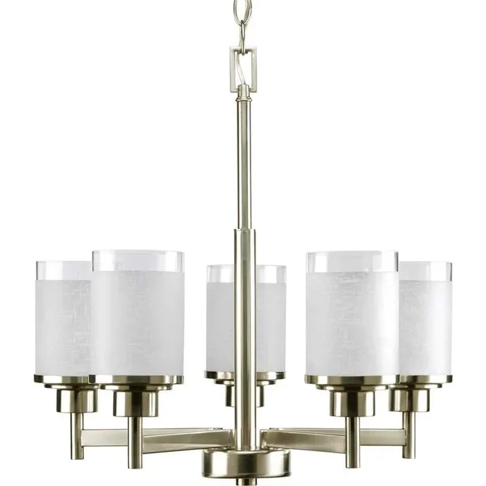 Progress Lighting Alexa Collection 5-Light Brushed Nickel Etched Linen With Clear Edge Glass Modern Chandelier Light