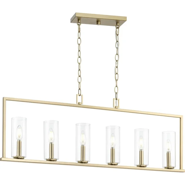 Progress Lighting Glennaire 6-Light Brushed Gold Modern/Contemporary Clear Glass Linear Large Hanging Kitchen Island Light