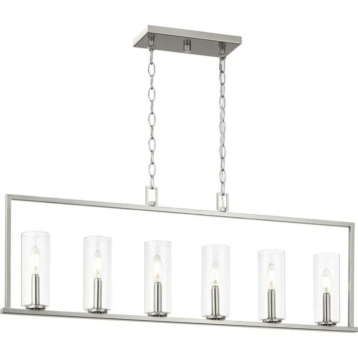 Progress Lighting Glennaire 6-Light Brushed Nickel Modern/Contemporary Clear Glass Linear Large Hanging Kitchen Island Light