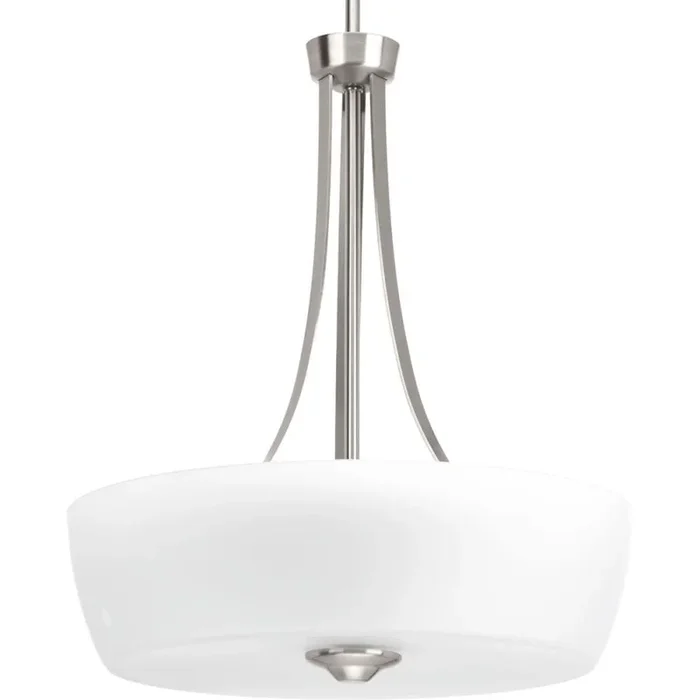 Progress Lighting Leap 3-Light Brushed Nickel Traditional Etched Glass Drum Medium Hanging Pendant Light