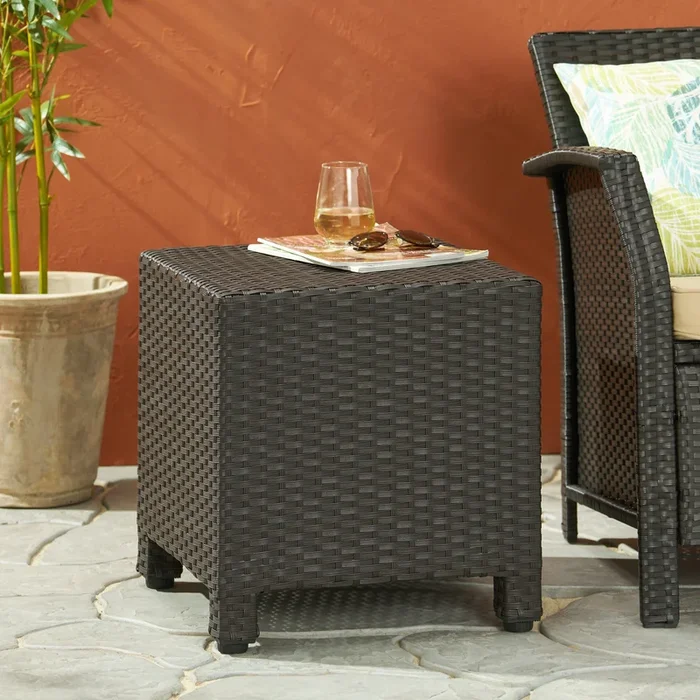 Puerta Accent Table Dark Brown Pe Rattan Iron