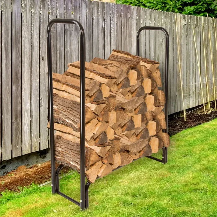Pure Garden Firewood Log Rack, 4 ft. Steel, Black