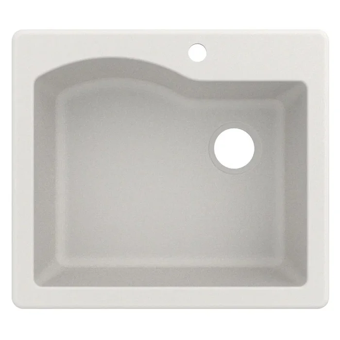 Quarza Drop-in/Undermount Granite Composite 25 in. 1-Hole Single Bowl Kitchen Sink in White