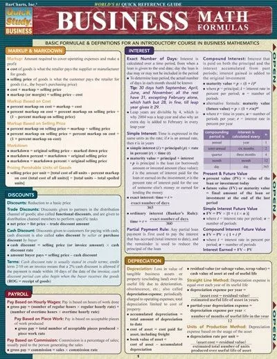 Quickstudy | Business Math Formulas Laminated Study Guide