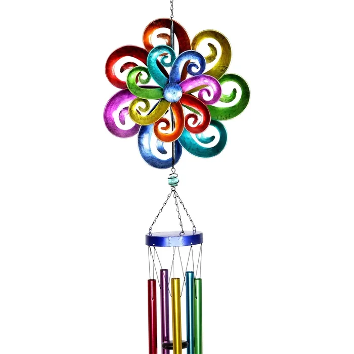 Rainbow Waves Double Wind Spinner Wind Chime, 11 by 50 Inches