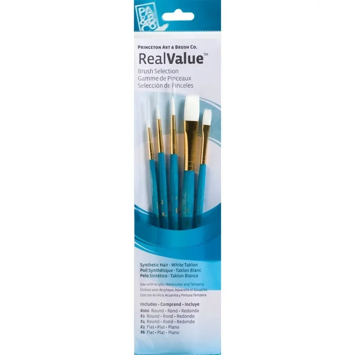 Realvalue Brush Set 5Ct Blue White Taklon Bristles
