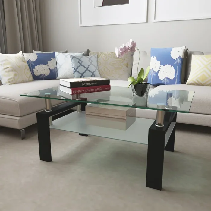 Rectangle Black Glass Coffee Table, Clear Coffee Tableodern Side Center Tables for Living RoomLiving Room Furniture