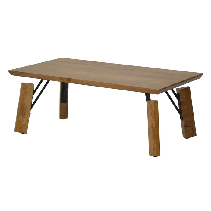 Rectangular Wooden Coffee Table With Block Legs, Natural Brown Brown Mdf