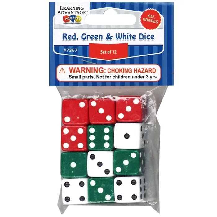Red/Green/White Dot Dice Set Of 12
