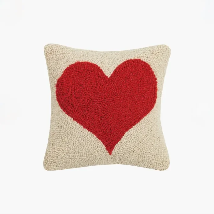 Red Heart Romantic Valentine Hooked Rug Pillow