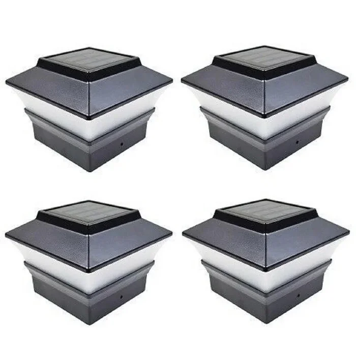 Relightable Solar 4 in. x 4 in. Black Vinyl Outdoor Post Cap Deck Lights (4-Pack)