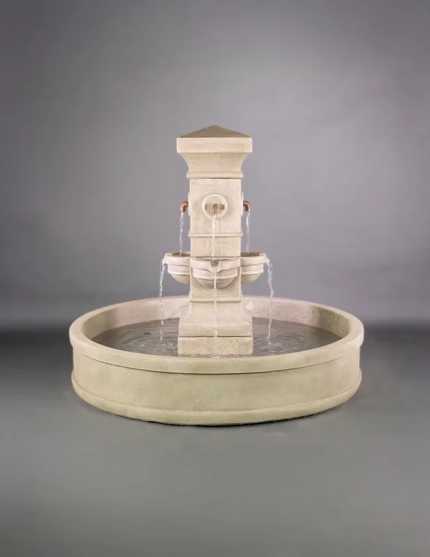 Rialto Malibu Pond Fountain with Concrete Spout in Limestone Finish