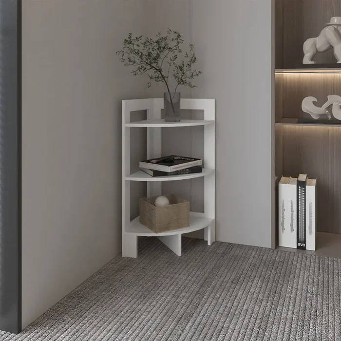 Riga Corner 3 Tier Shelf Side Table 31.7″ Highsofa Table, End Table With Tray White Desk Top Primary Living Space Modern Freestanding Rectangular Coffee & End Tables Rectangular Particle Board