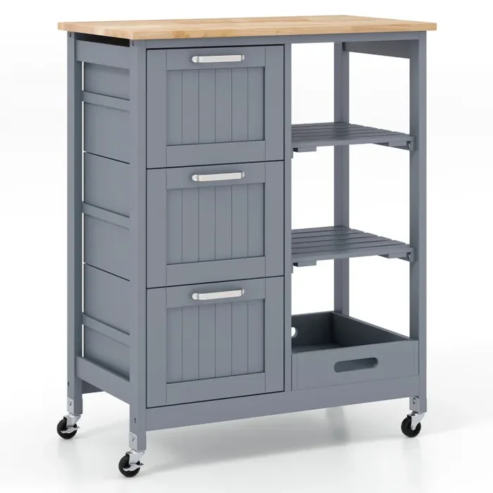 Rolling Kitchen Island Utility Storage Cart with 3 Large Drawers