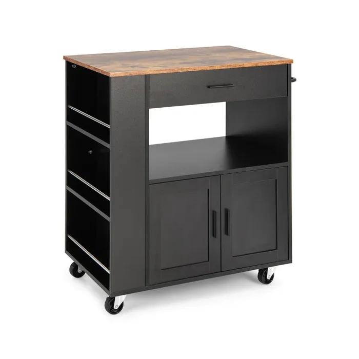 Rolling Kitchen Trolley with 3 Spice Racks Drawer and Open Shelf