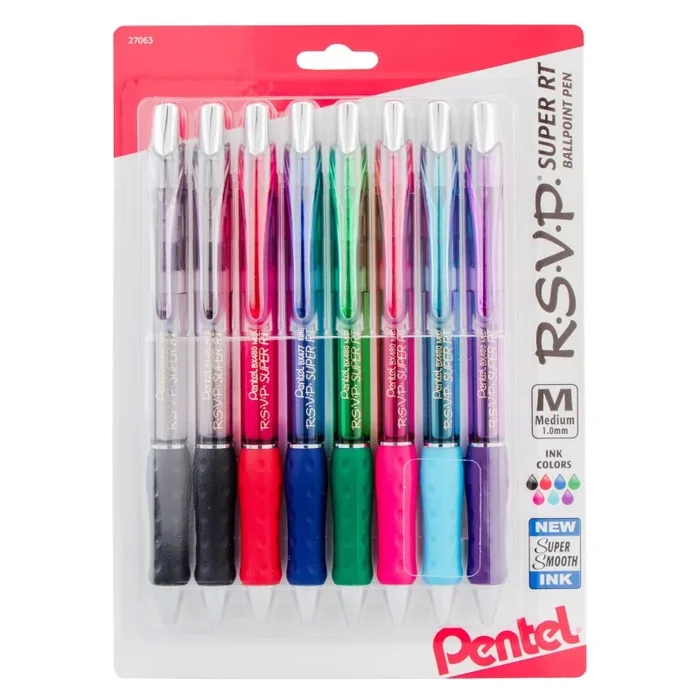 Rsvp Super Rt Bllpoint Pen Asst 8Pk Retractable