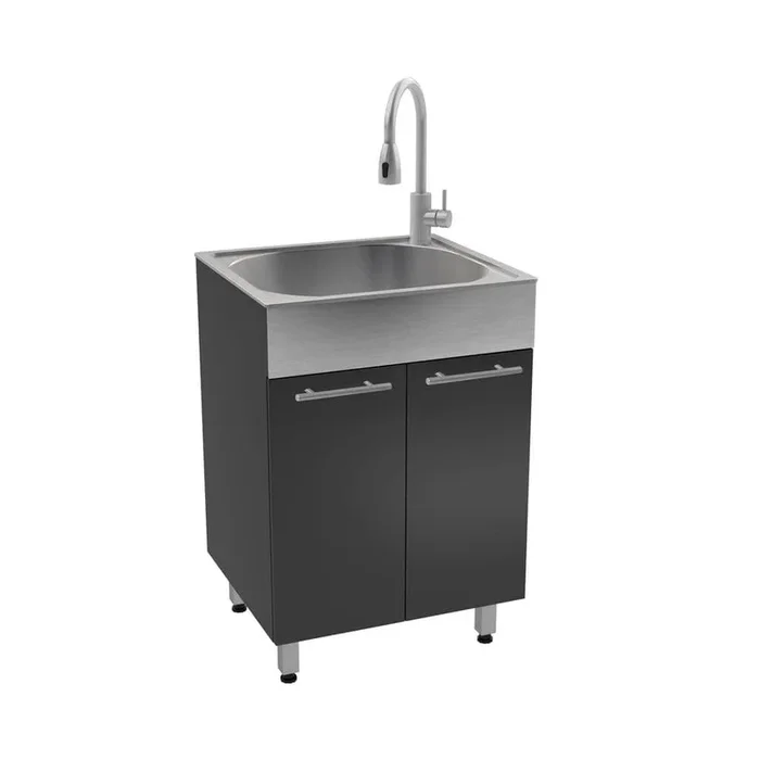 RUGGED TUB 24 in. Charcoal Utility Cabinet with Brushed Aluminum Apron & Stainless Steel Sink