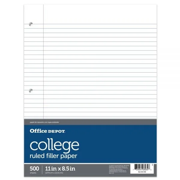 Ruled Filler Paper, 8 1/2″ x 11″, College Ruled, White, 500 Sheets