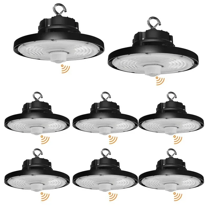 RUN BISON 12.6 in. Integrated UFO LED High Bay Light Fixture LED Commercial Lighting, Up to 36000 Lumens w/Motion Sensor (8-Pack)