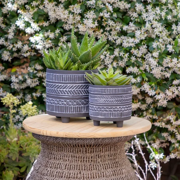 S 2 Tribal Look Footed Planter 6 8″, Black Black Ceramic