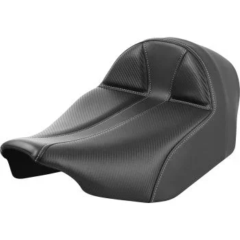 SADDLEMEN Dominator Solo Seat – Carbon Fiber w/ Silver Stitch – Extended Reach – FLT/FLH ’23-’24 823-07E-0042