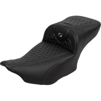 SADDLEMEN Roadsofa™ Extended Reach Seat – with Backrest – Honeycomb – Dark Gray Stitch – FLTR/FLHX ’23-’24 823-07-190B2