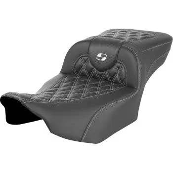 SADDLEMEN Roadsofa™ Extended Reach Seat – without Backrest – Lattice Stitch – White Stitch – FLTR/FLHX ’23-’24 823-07-20706