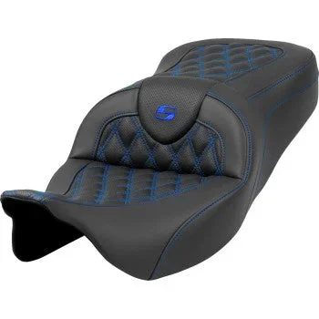 SADDLEMEN Roadsofa™ Seat – Lattice Stitch – Blue Stitch – without Backrest – FLH/FLT ’08-’23 A808-07B-182BLU