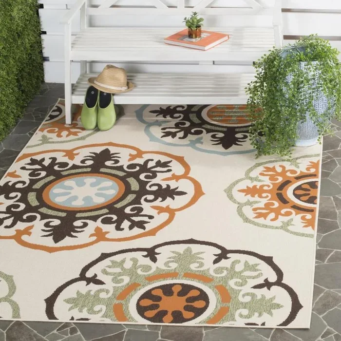 Safavieh Veranda Pinwheel 3 x 5 Cream/Terracotta Indoor/Outdoor Floral/Botanical Bohemian/Eclectic Throw Rug