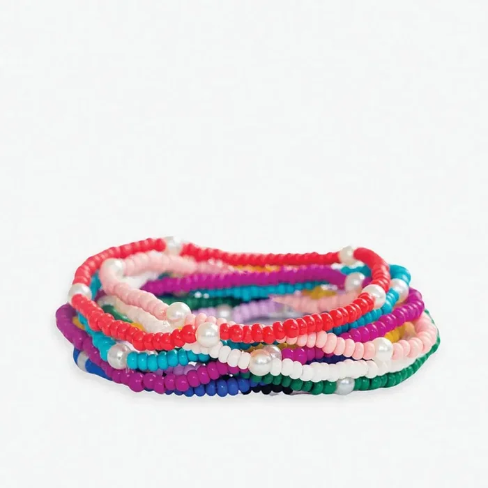Sage Solid With Pearls 10 Strand Stretch Rainbow Bracelet Set