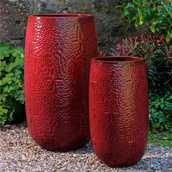 Sand Dollar Tall Planter – Tropic Red – S/2 Campania International