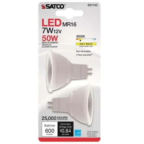 Satco MR16 GU5.3 LED Bulb Soft White 50 Watt Equivalence 2 pk