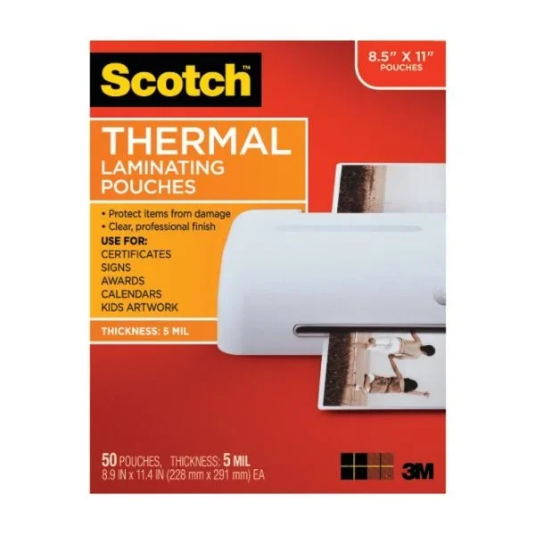 Scotch Thermal Laminating Pouches, 8 15/16″ x 11 7/16″, Clear, Pack of 50 Sheets