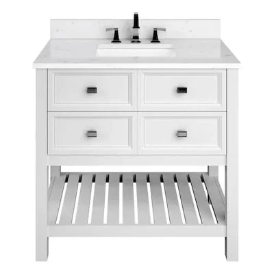 Scott Living Canterbury 36-in White Single Sink Bathroom Vanity with Carrara Engineered Stone Top