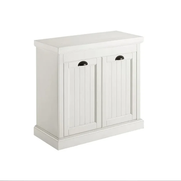 Seaside Distressed White 31 in. W Lift-Top Linen Hamper