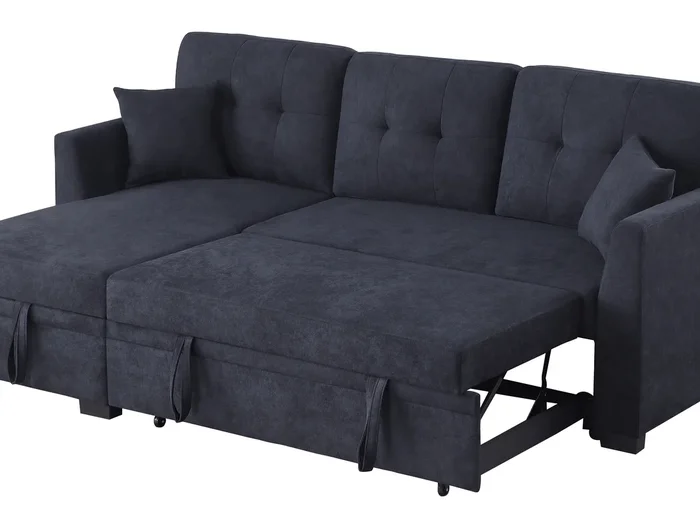 Sectional Sofa Bed, Dark Blue Dark Blue Wood Fabric 4 Seat