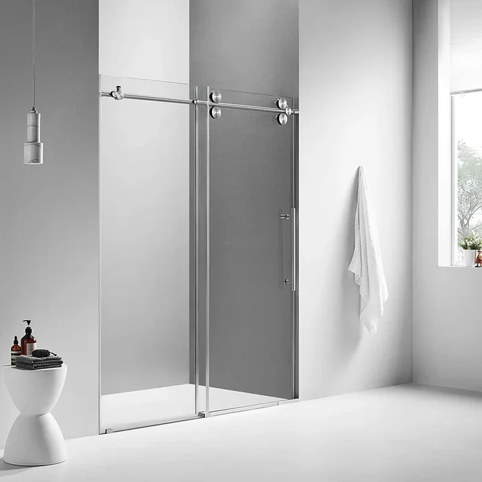 Serene Valley 72 x 74″ Big Roller Frameless Sliding Shower Door, Brushed Nickel