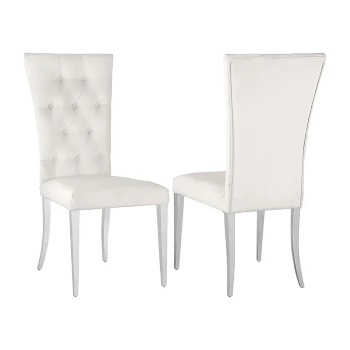 Set Of 2 Velvet Upholstered Dining Chairs, White And Chrome Solid White Dining Room Rectangular Dining Chairs Set Of 2 Steel,Velvet