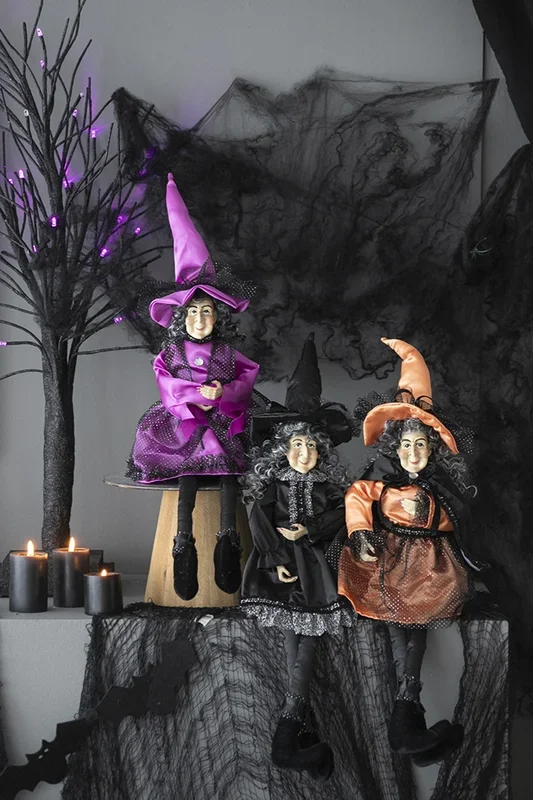 Set Of 3 19″H Halloween Witch Decor, Purple Orange Black Black,Orange,Purple Polyester