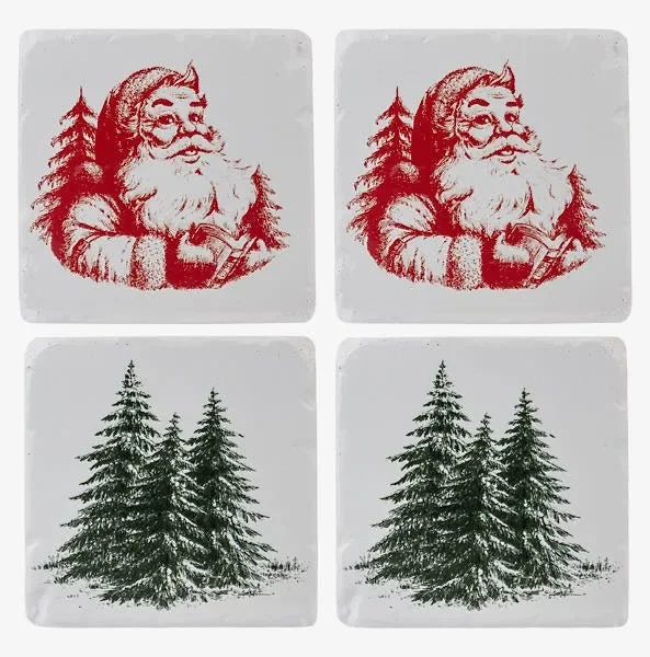 Set of Four Santa & Evergreen Tree Coasters