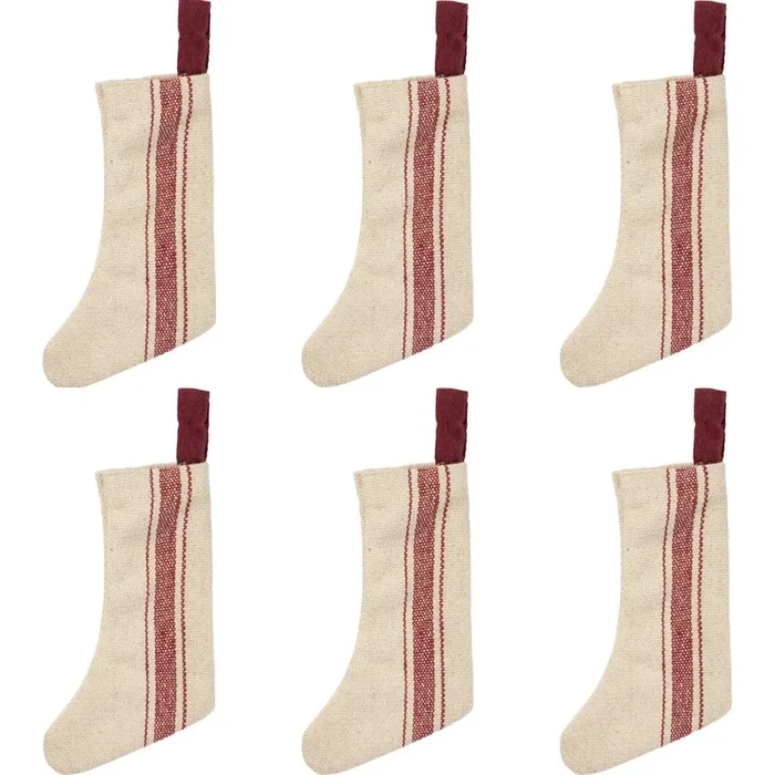 Set of SIX Rustic Mini Woven Christmas Stocking Ornaments