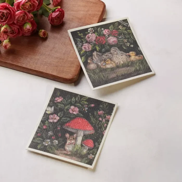 Set of Two Woodland Friends Swedish Dishcloths – Mouse & Ducklings
