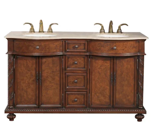 Silkroad 60″ Traditional Double Sink Bathroom Vanity