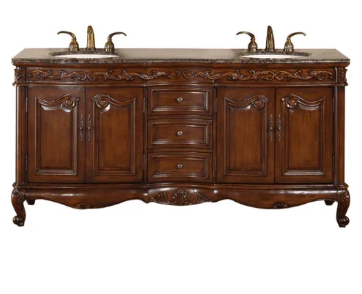 Silkroad 72″ Traditional Double Sink Bathroom Vanity
