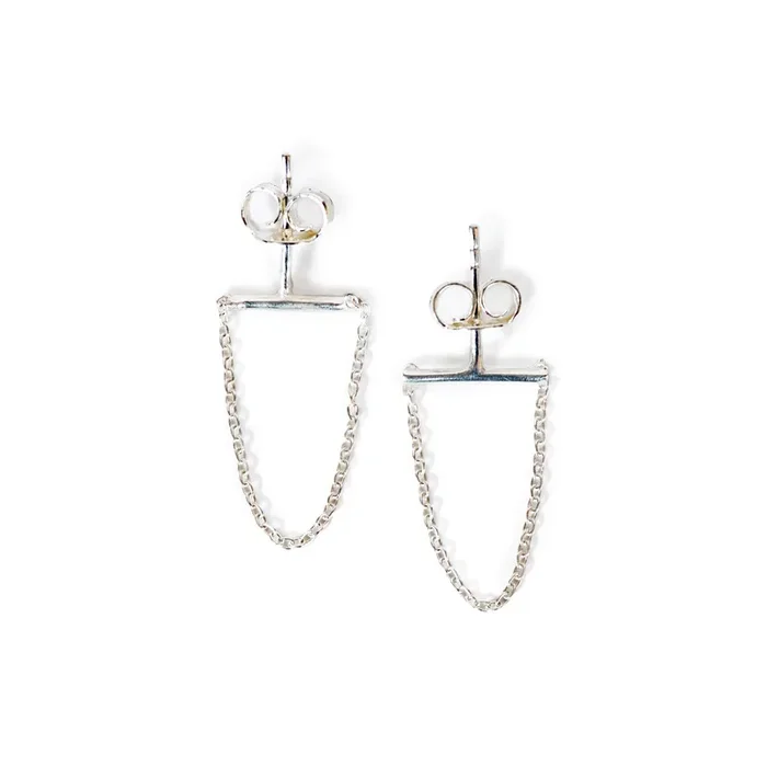 ***Silver Plated Bar Earrings with Threader Chain Drop